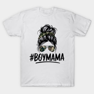 Boy Mom Camo Messy Bun Camouflage Mama Mothers Day 2025 T-Shirt